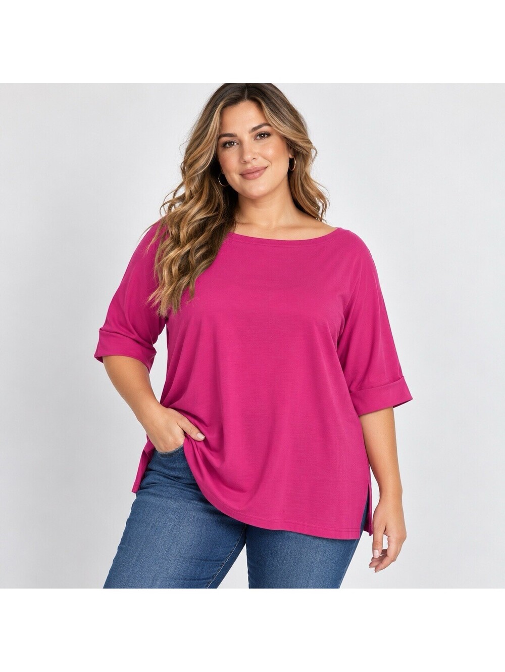 Lauren Ralph Lauren 2X Magenta Boat Neck Tunic Top Cotton Oversized Preppy